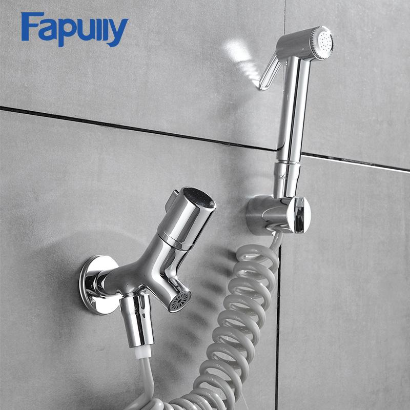 

Fapully Solid Brass Chrome Bathroom Handheld Bidet Faucet Toilet Portable Bidet Shower Sprayer Jet Set Water Mixer P100-01