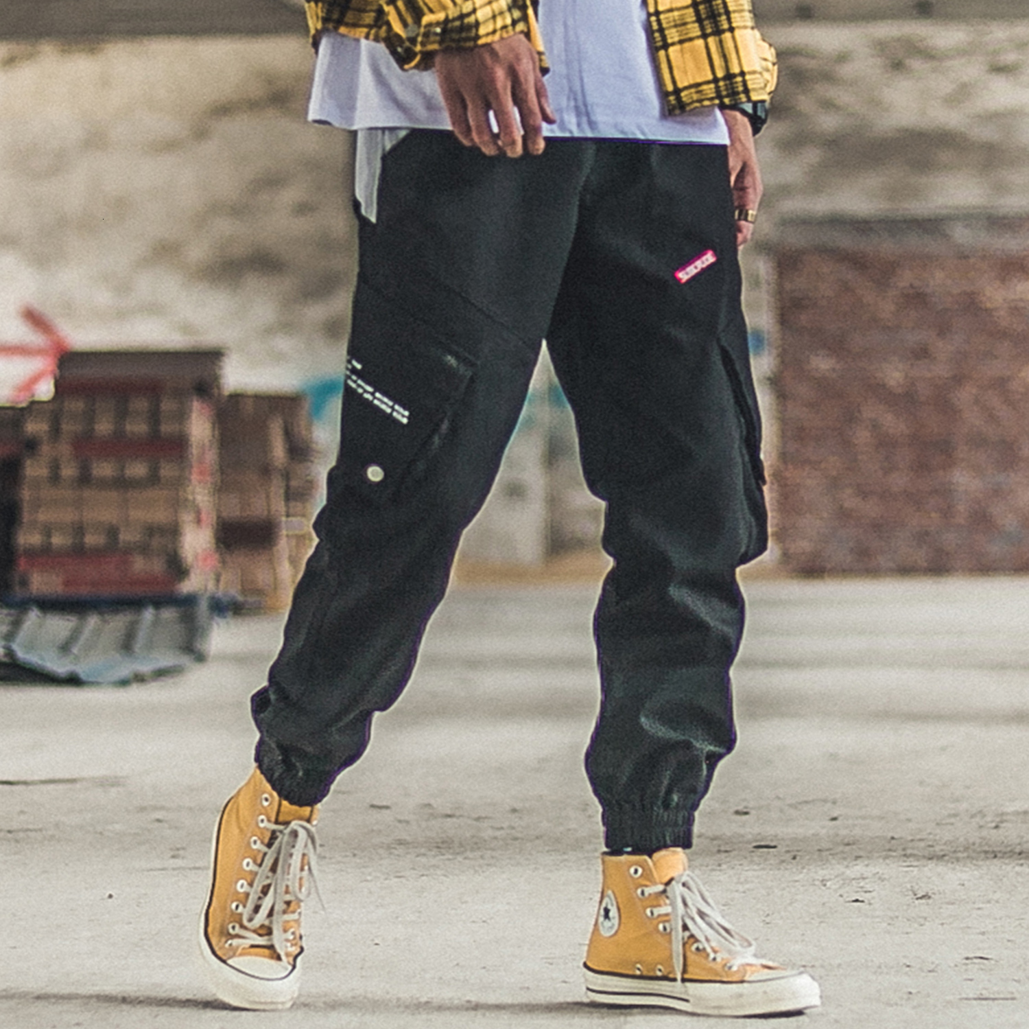 

2021 New Africa Eden Patch Big Pocket Commodity Harajuku Hip Hop Color Block Famous Street Running Informal Men's Oversized Pants O8b7, Green