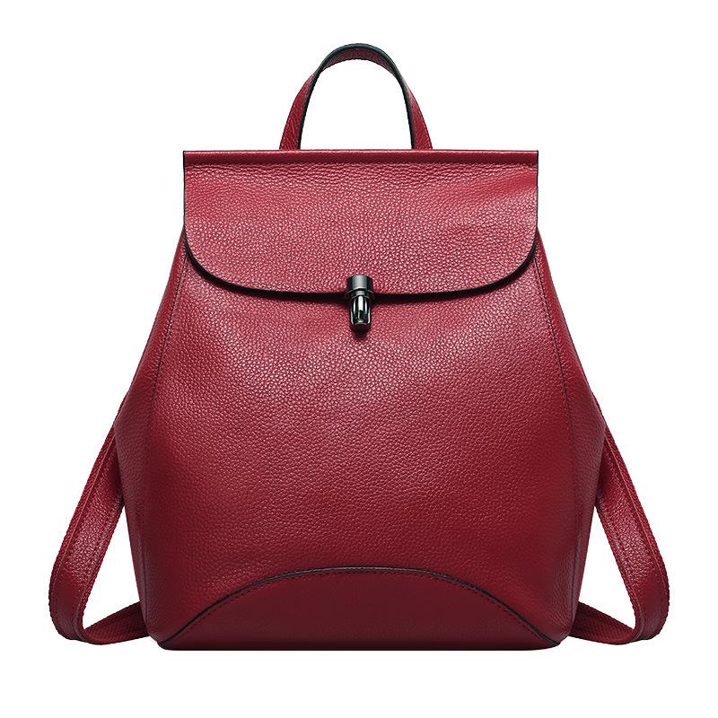 

genuine leather full grain women backpack high quality red simple style backpack woman bag, Black