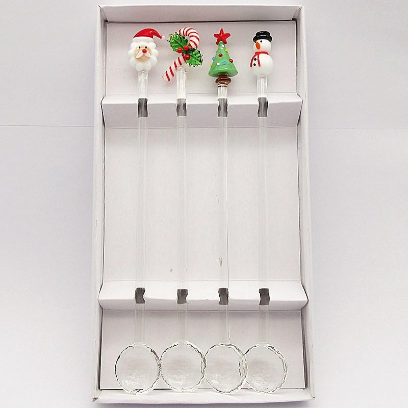 

4pcs Murano cute Glass Christmas Figurines decorative glass spoons restaurant tableware Clean spoon mini sanitary art Spoon