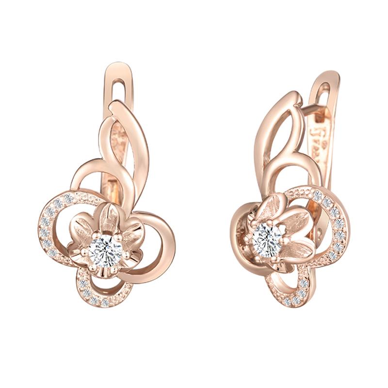 

Womens 585 Rose Gold Color White Stone Cubic Zircon Flowers Drop Earrings