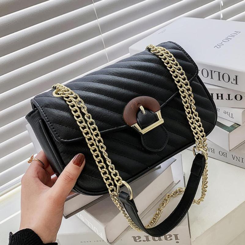 

Embroidered Square Crossbody bag 2021 Fashion New High quality PU Leather Women's Designer Handbag Chain Shoulder Messenger Bag, Black