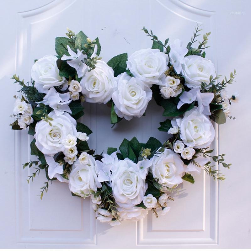 

1pcs Wreath Aftificial Rose Flower Heart Shape Wreaths Wall Door Hanging Ornaments Valentine's Day Wedding Party Home Decoration1, White