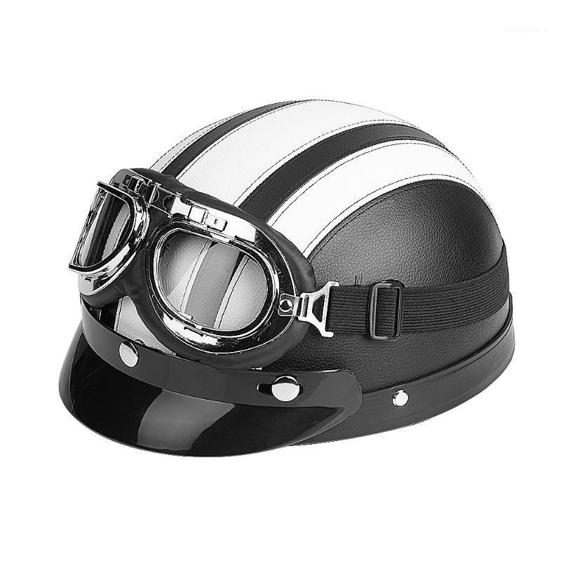 

Motorcycle Helmet Synthetic Leather Vintage Motorcycle Cruiser Tourings Open Face Half Motor Scooter Helmets & Visor & Goggles1, White