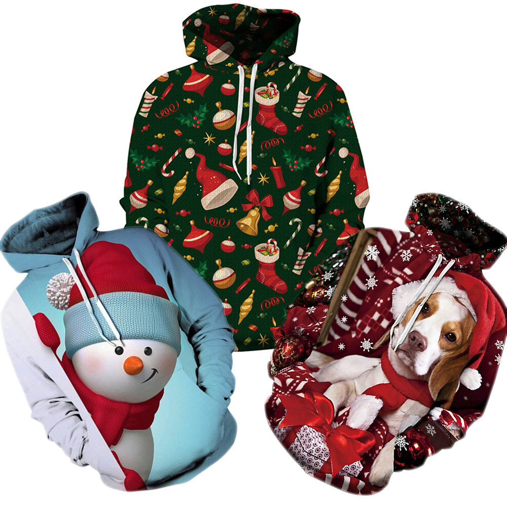 

Zoga, a Christmas print men women with hoodies, cotton for autumn and winter, Man dog