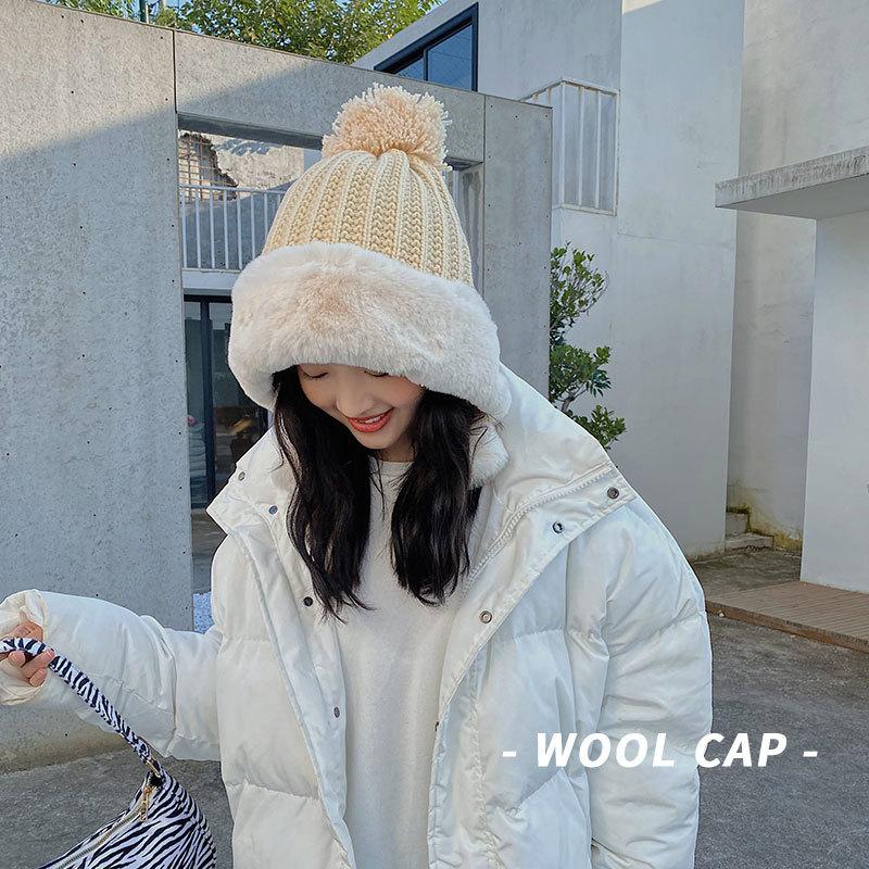

Winter Knitted Hat Women Soft Keep Warm Beanies Female Plus Velvet Fashion Pompom Knit Cap Outdoor Warm Casual Hat Skullies, White