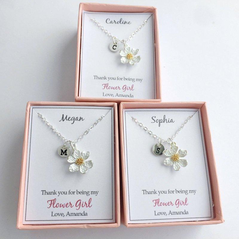 

customize any quote name will you be my flower girl initial necklace, personalize wedding flower girl proposal gifts bracelets