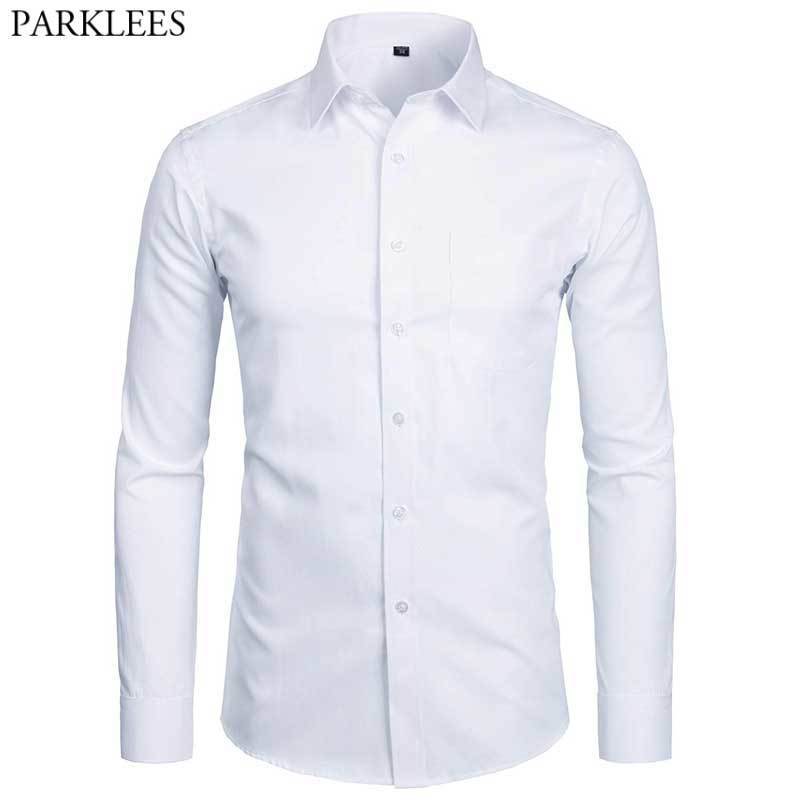 

Men's Top Quality Dress Shirts Fashion Slim Fit Long Sleeve Shirt Men Black White Formal Button Up Shirt Chemise Homme 220225, G2886