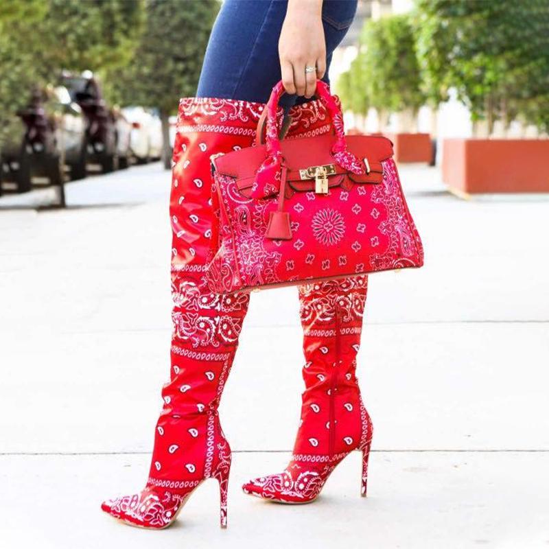 

Women Bandana Boots Women's Over Knee High Boots Female Party Woman Pumps Lady Sexy Thin High Heel Women's Shoes Big Size, Black