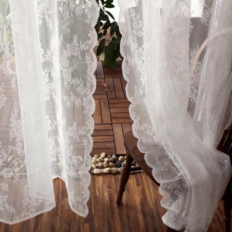 

Hot Pastoral lace finished gauze curtain voile curtains living room balcony bay window American country curtain French Window, 145cm width