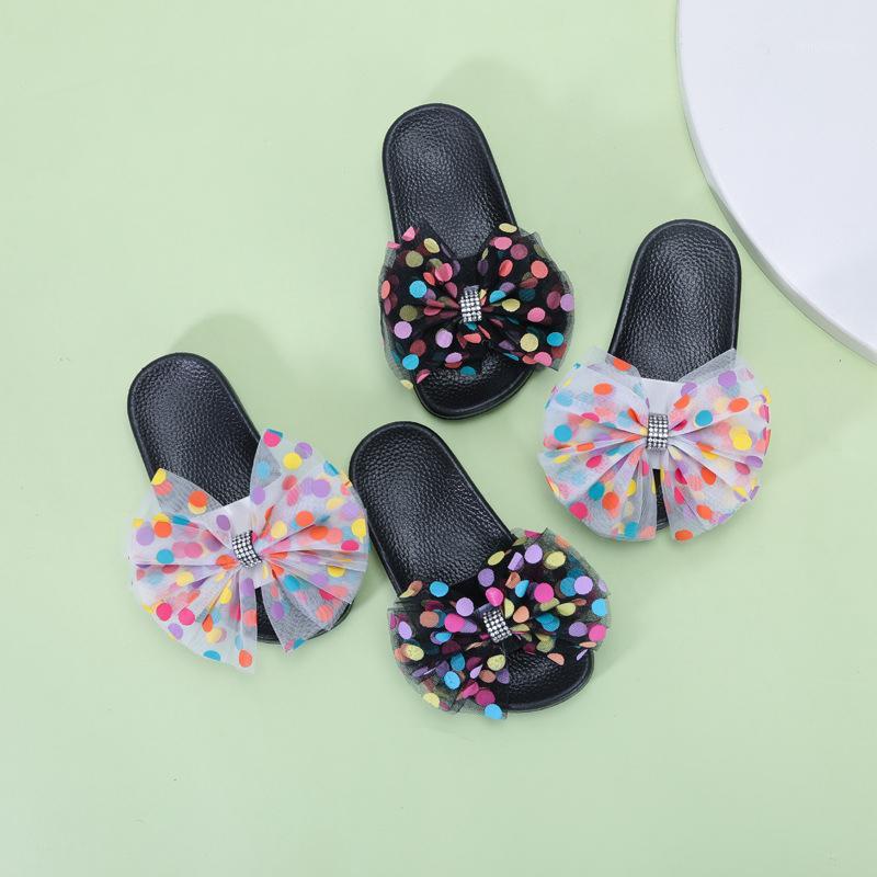 

Summer New Children Shoes Slippers Baby Girls Shoes Wave Point Bow-knot Slippers Princess Fashion Soft Bottom Non-slip Sandals1, Black