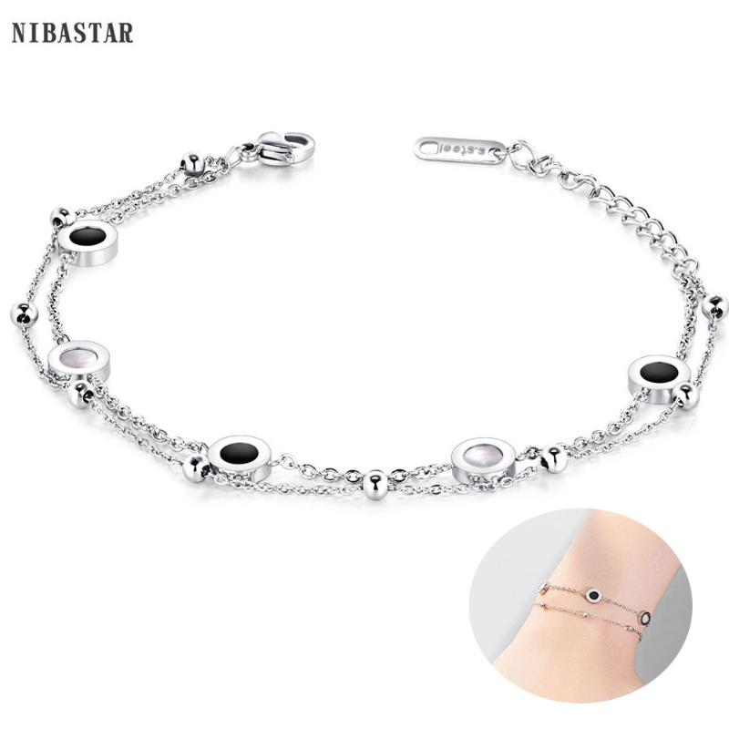

NIBASTAR Fashion Double Shell Fine Bracelet For Women Stainless Steel Simple Charm Bangles For Valentine Jewelry Gift