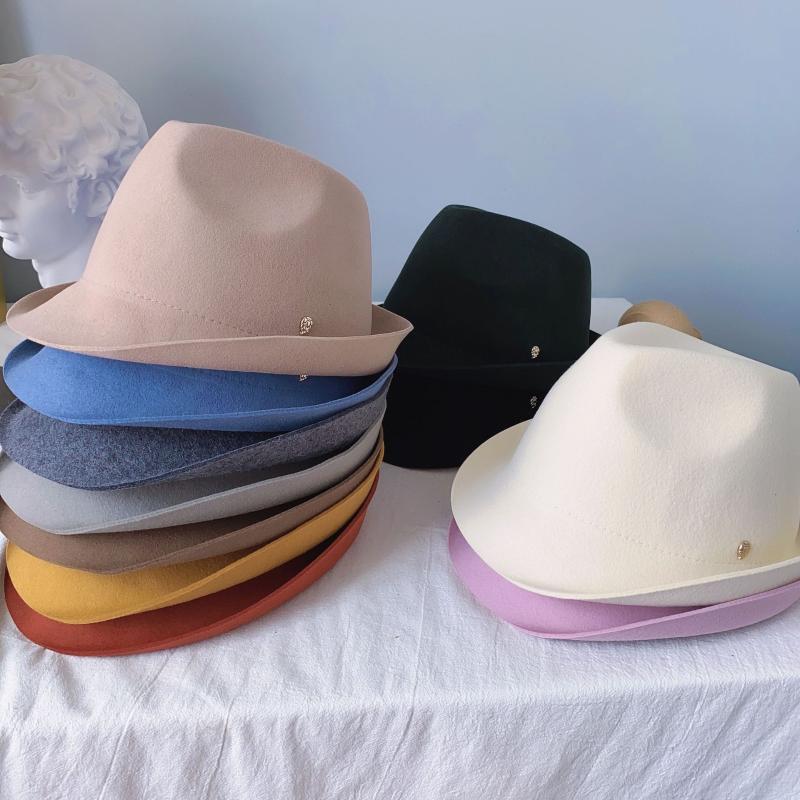 

202009-may39245 winter many color wool logo fedoras cap men women leisure holiday panama jazz hat, Black