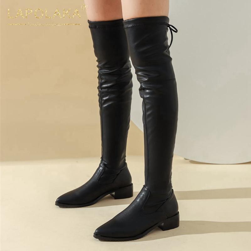 

New Arrivals 2021 Thick Heels Comfortable Over The Knee High Boots Women Shoes Slip On Non Slip Elegant INS Trendy Boots, Black
