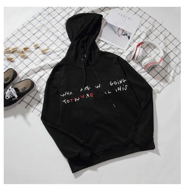 

Men Hoooies Letters Prined Hoodie Striped Long Sleeves Round Neck Fashion Casual Men Spring Autumn Hoodies Asian Size  To 2XL, Black2