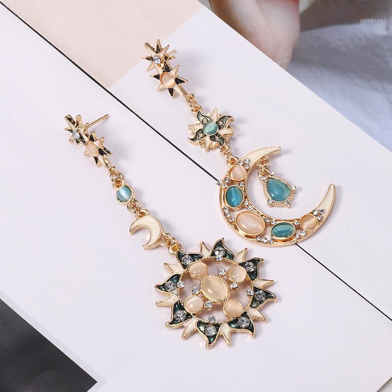 

Dangle & Chandelier HOCOLE Fashion Crystal Earrings For Women Moon Sun Rhinestone Long Geometric Drop Earring Female Wedding Party Jewelry1