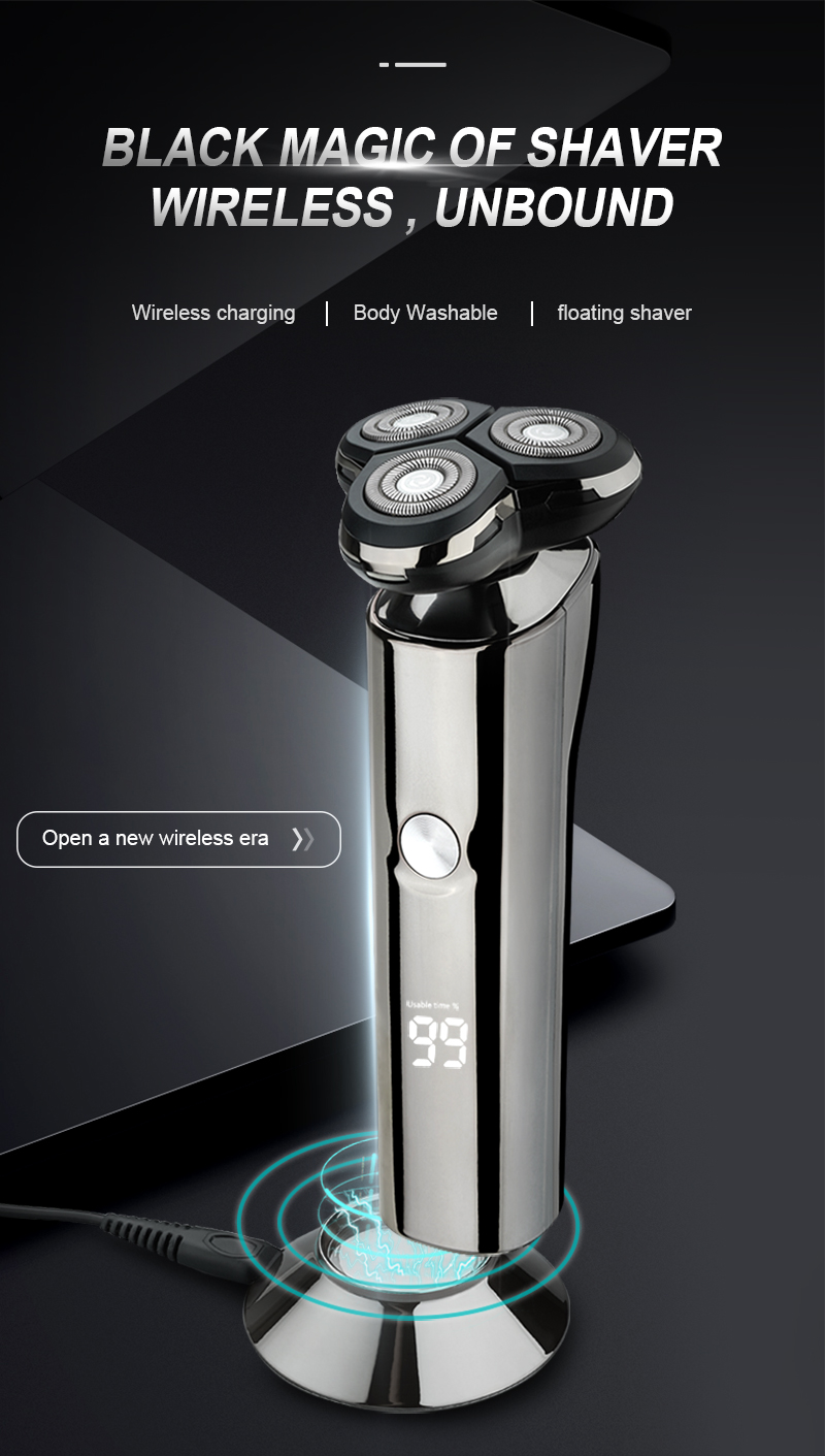 

USB Rechargeable Electric Shaver Razor Waterproof 3D Head Dry Wet LED Display Beard Trimmer Washable Shaving Machine for Men