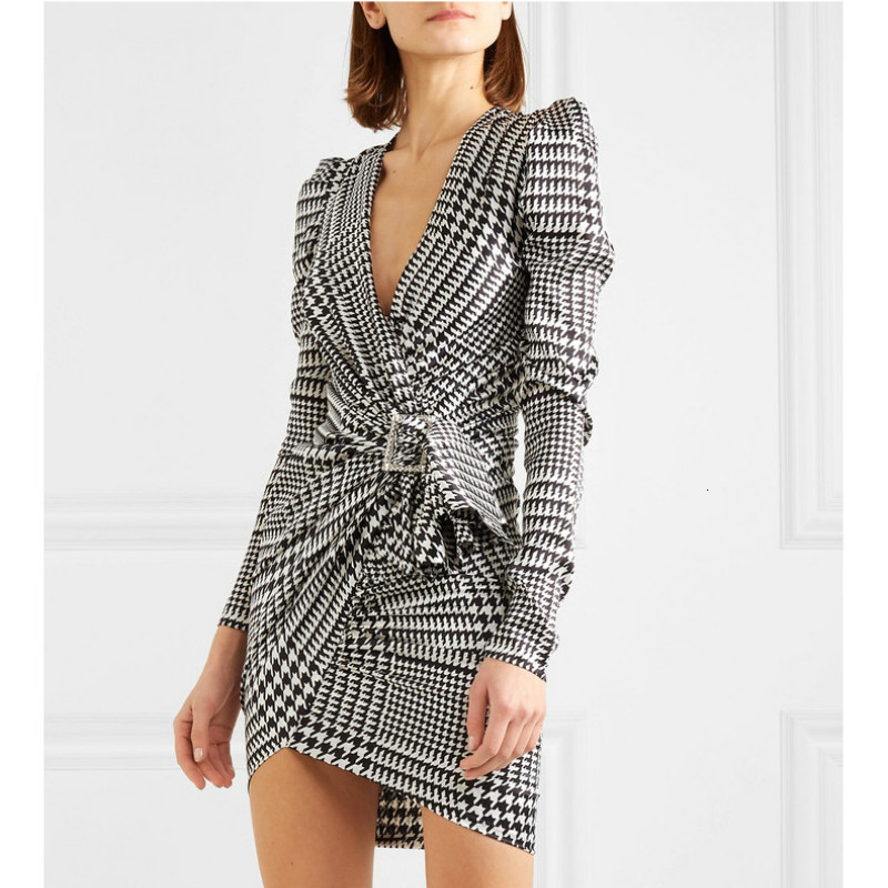 

2021 the Early Autumn Chic Magro Sexy Dress Decorating in v Chess Printed Designer of Long Dressed Elegant Party Headquarters 80v1, Black