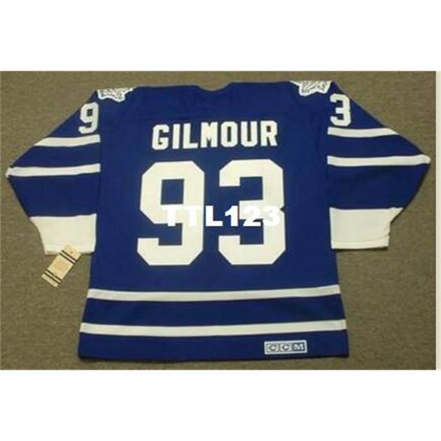 

Mens #93 DOUG GILMOUR Toronto Maple Leafs 1995 CCM Vintage RETRO Home Hockey Jersey or custom any name or number retro Jersey, Blue