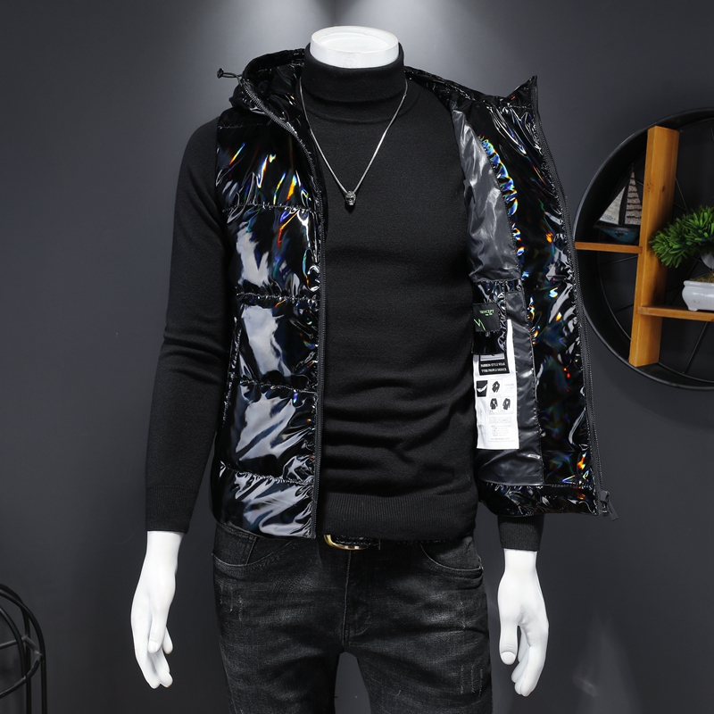

Men's shiny down down hooded waistcoat men jacket fashion 2020 winter new vest men's warm casual, Black;white