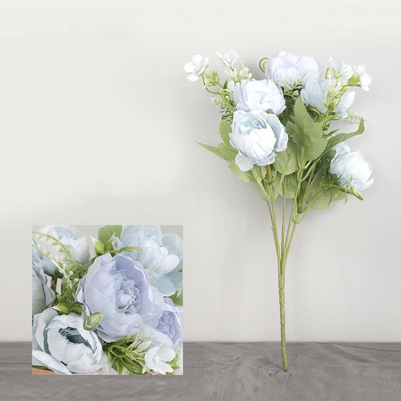 

7 Heads Artificial Peony Bouquet Wedding Home Table Decoration Fake Flowers Bedroom Simulation Flowers Cloth1, Blue