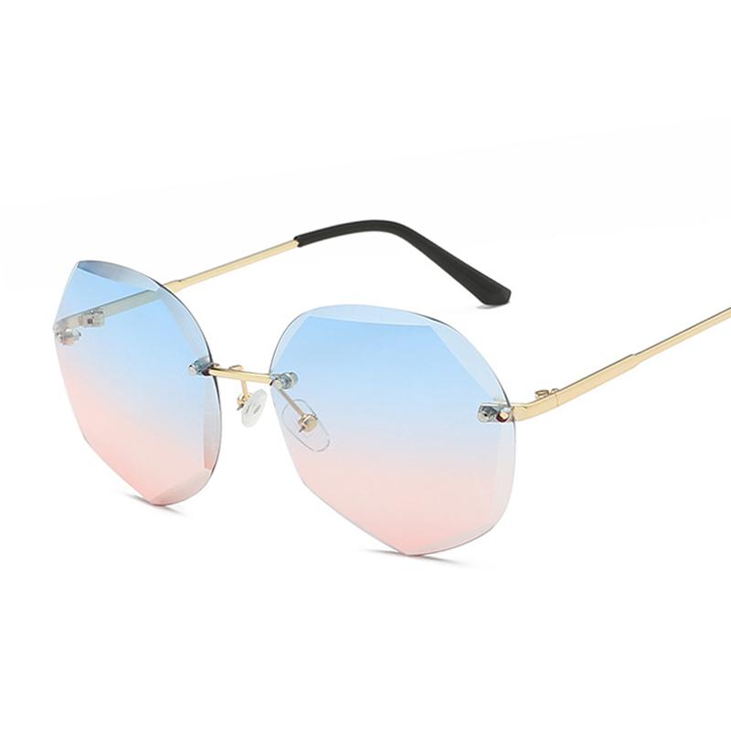 

Brand Designer Round Sunglasses Women Big Frame Polygon Sun Glasses Female Metal Ocean Color Gradient Rimless