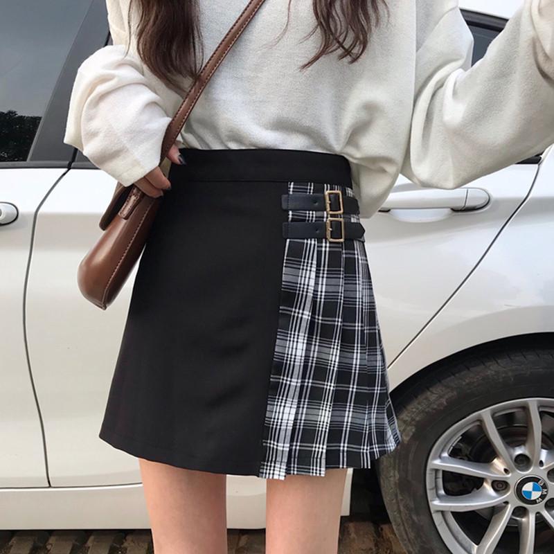 

Plaid Pleated Mini Skirts Gothic Streetwear High Waist Fashion Short Skirt Harajuku Skirts punk japanese plaid skirt black, Z906