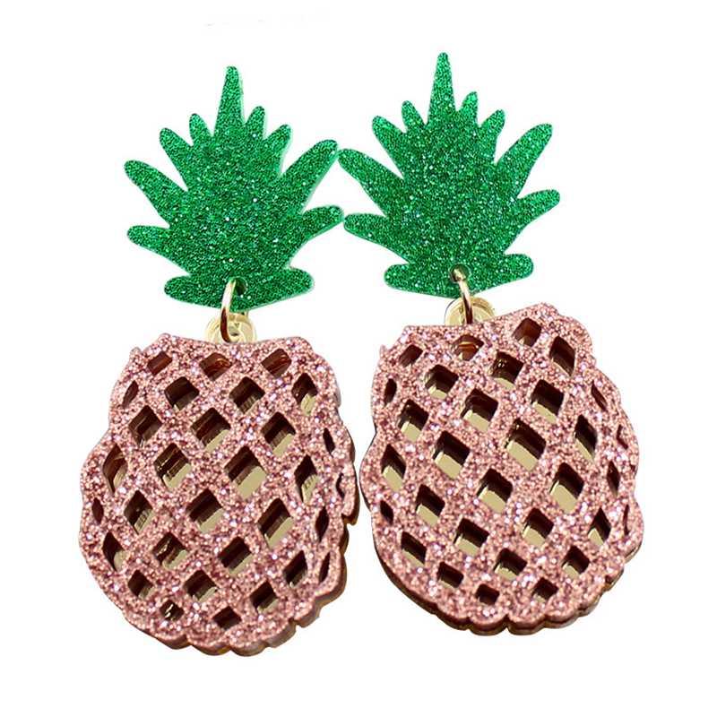 

Qigo Acrylic Fruit Jewelry Gold Coffee Color Pineapple Earrings Personality Women Drop Earrings Fashion New