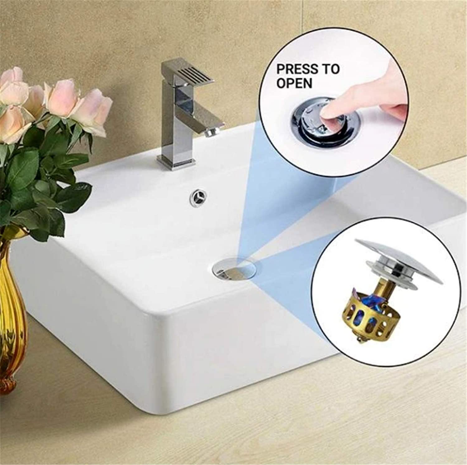US STOCK Universal sink wash basin bounce drain filter,Pop Up Bathroom Sink Drain Plug With Basket,Universal Size Sink Drain Stopper-image-596578094