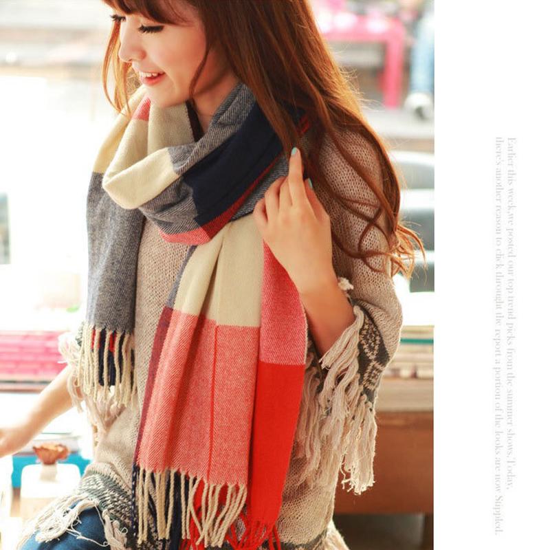 

190*50cm Autumn Winter Female Wool Plaid Scarf Women Cashmere Scarves Wide Lattice Long Shawl Wrap Blanket Warm Tippet Drop Ship