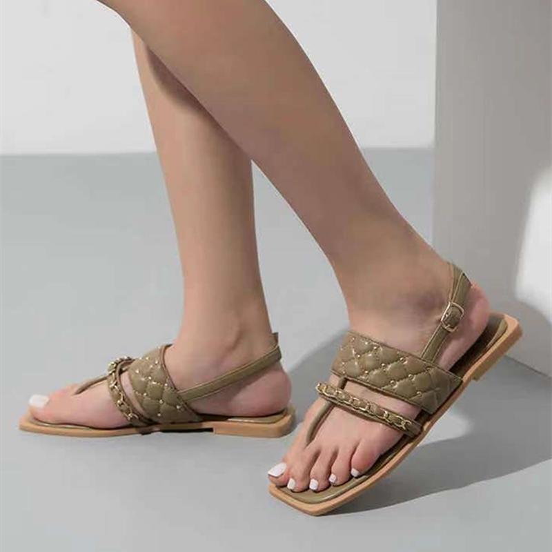 

Sandals Buckle Strap Flat For Women 2021 Summer Fashion Shoes Gladiator Size 10 Square Toe Wholesale, Black