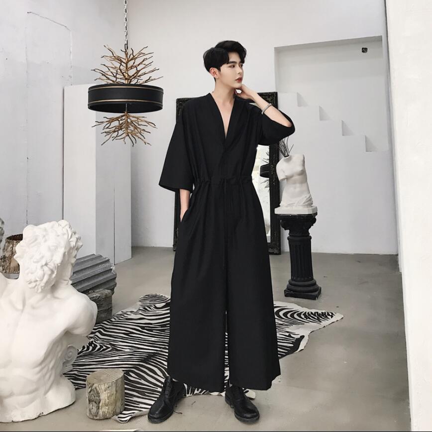 

2020 New Men Male a Long-sleeve Piece Loose Overalls Stylist Hair Youth Work with Long-legged Tools Lkt7, Black