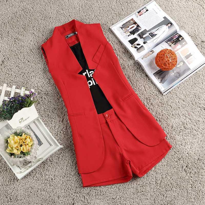 

Two Piece Dress Women Three-Piece Suit Letters Printed Vest Long Jacket Coat Shorts Clothing Set Summer Lady Clothes Design Brief Casual1, Red