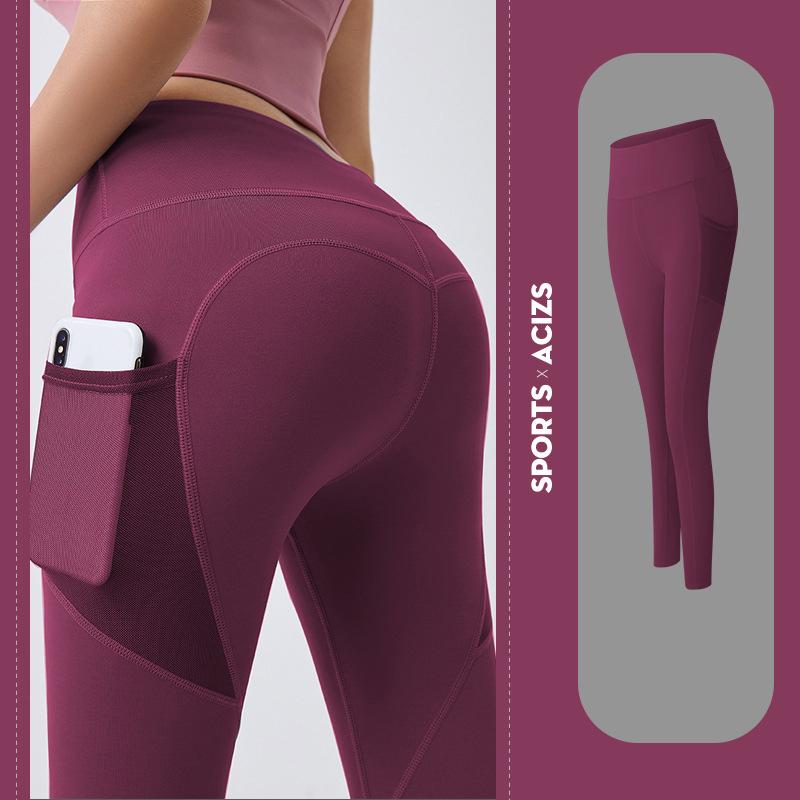 

Women' Yoga Pants Slim Tights BuLifting Panties Super Stretchy Breathable Quick Drying Long Legs Sports Leggings with Pocket, Pink