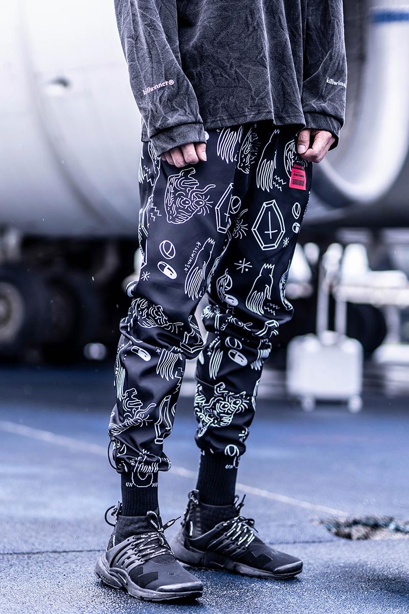 

Joggers with coffin and zombie print trousers sweatpants streetwear harajuku Japanese style KW, As pic
