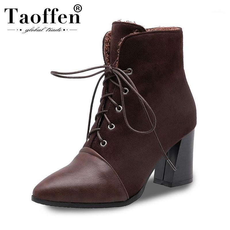 

Taoffen Plus Size 32-48 Woman Winter Warm Fur Daily Ankle Boots Fashion Cross Strap Pointed Toe Short Boots High Heels Shoes1, Black