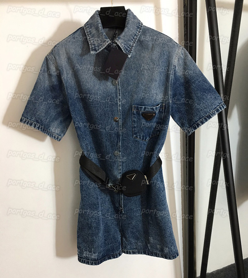 

Triangle Badge Denim Jumpsuit Womens Casual Waist Bag Design Jumpsuit Summer Street Style Romper Shorts, Denim blue