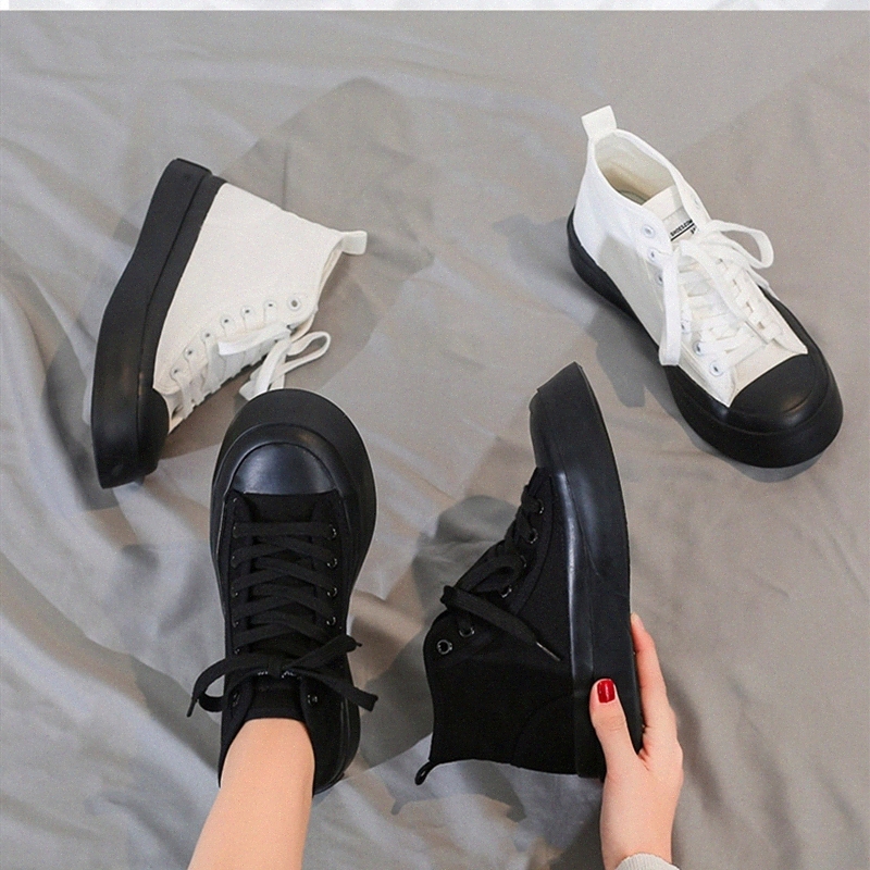 

Women Sneakers Canvas Casual Shoes Ladies Fashion New Casual High-Top Shoes Women's Platform Flats Vulcanized Shoes Korea Style #Gd3c