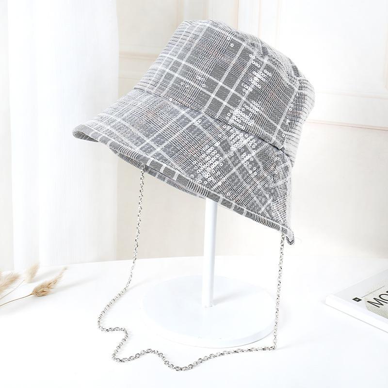 

Stingy Brim Hats Spring And Autumn Sequin Plaid Women's Personality Versatile Simple Basin Cap Fisherman's Hat