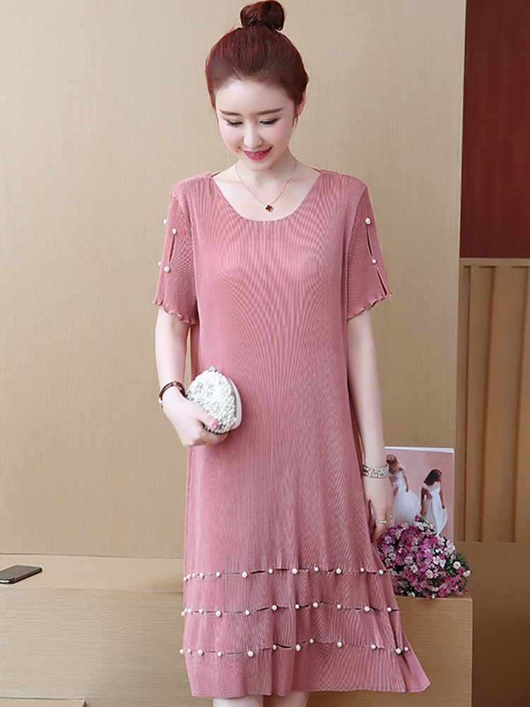 

Ms 2020 New Solid Summer Dress Large Single Bead Mode Short Sleeves Long-sleeved Temperament Women Dressed Slender Comfortable V8rb 84D0, Sky blue