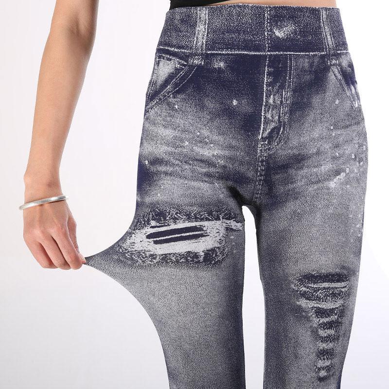 

Women Imitation Jeans Leggings Sexy Casual Stretchy Slim Fitness Leggings Female Autumn Winter Do Old High Waist Pencil Pants, Dark grey
