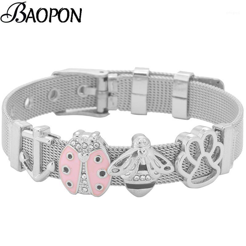 

Charm Bracelets Pink Slide Bracelet For Men Women Stainless Steel Fine Mesh Bangles With Silver/Rose Gold DIY1