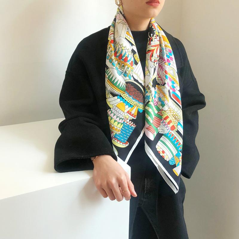 

Hot 2020 Women Print Hijab Winter Twill Silk Scarves Brand Poncho Summer Autumn Bandana Hijab Foulard Femme Shawl