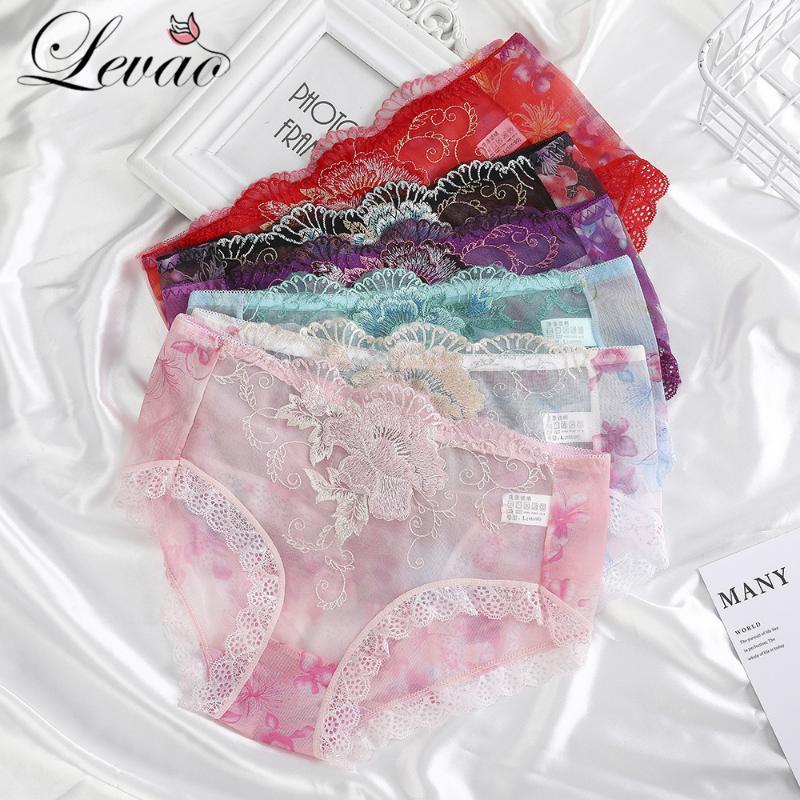

LEVAO Sexy Women Lace Floral Panties Fashion Organza Underwear Lady Lingerie Female Intimate Comfort Underpants -XL Panty1, White