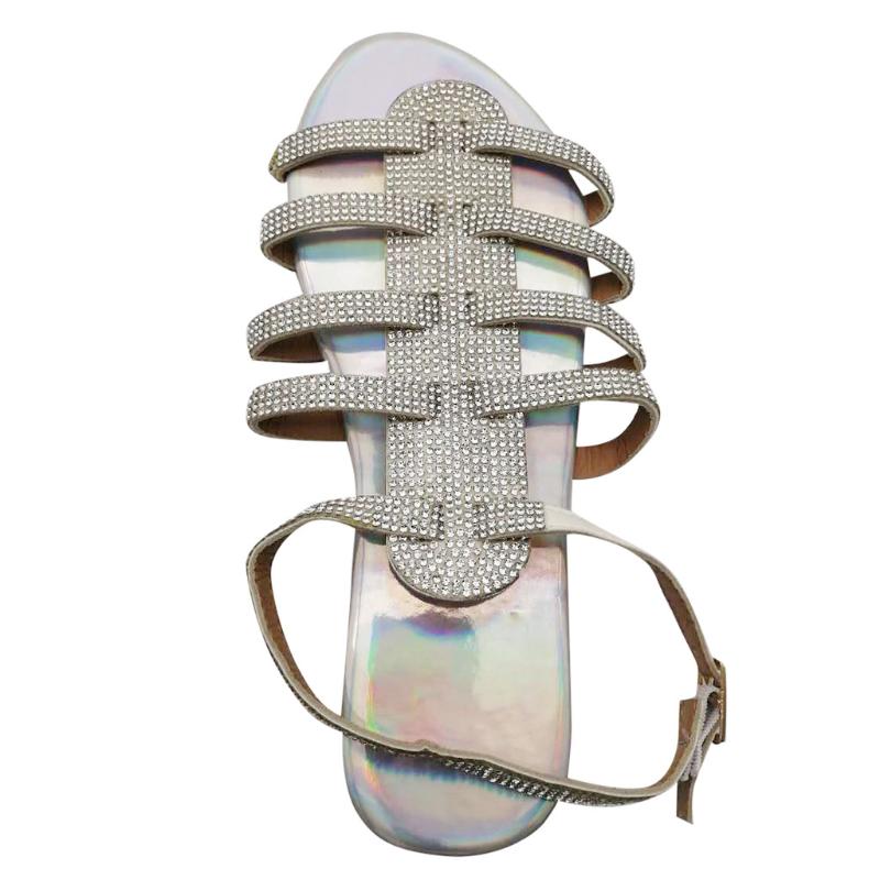 

2021 fashion Summer Womens Ldaies Open Toe Casual Shoes Flats Buckle Strap Rhinestones Roman Sandals sandalias de las mujeres, Silver