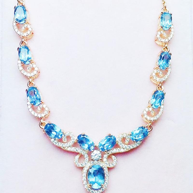 

Other Natural Blue Or Pink Topaz Luxury Necklace 0.6ct*10pcs 1.1ct*1pc Gemstone 925 Sterling Silver Fine Jewelry X21894