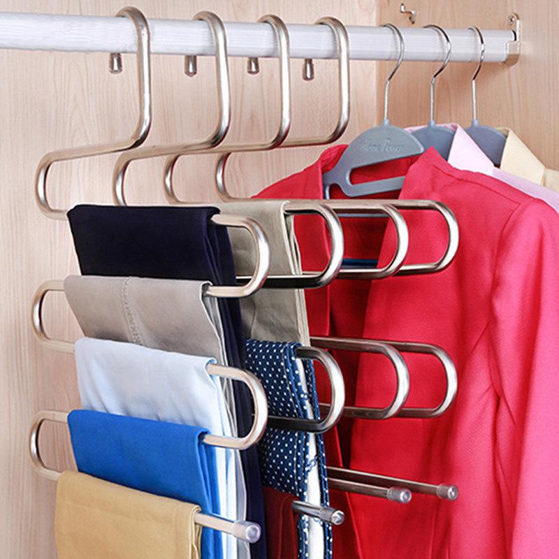 

4 Pack Stainless Steel Clothes Hangers Rack for Closet Organization Non-slip 5 layers Pant Storage Cloth Rack for Space Saving