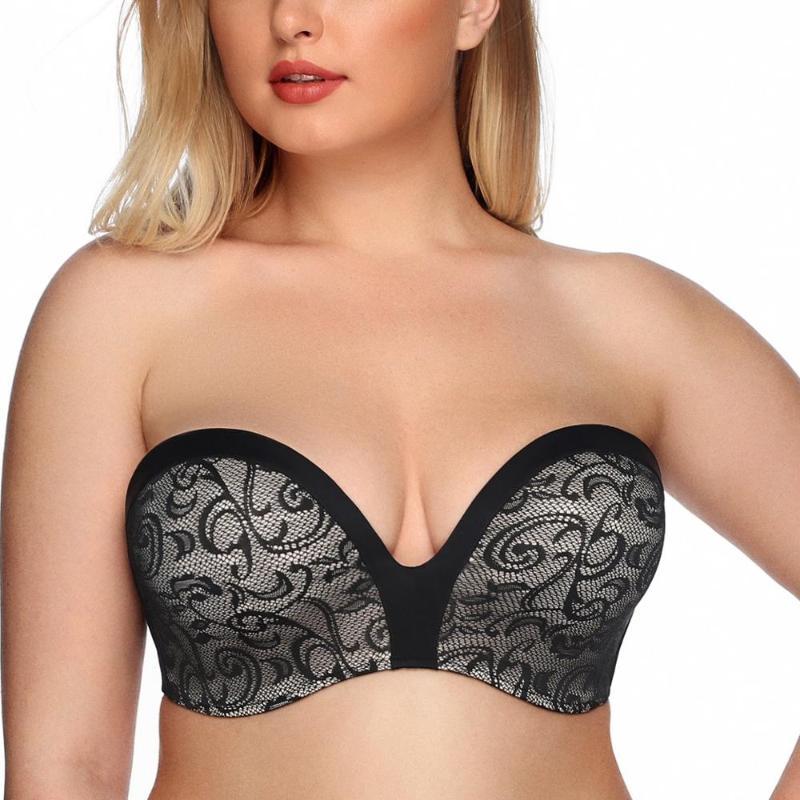 

Non-slip Strapless Bra Push Up Women Plus Size Seamless Lift Silicone Brassiere Wirefree Bralette D DD Cup Underwear BH Femme, Lace