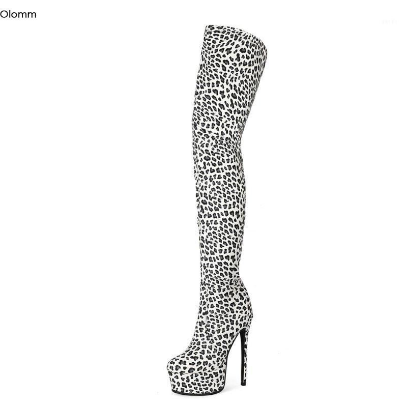 

Olomm New Stylish Handmade Women Thigh High Boots Sexy Stiletto Heels Round Toe Gorgeous White Party Shoes Women US Size 5-131, D2698 white