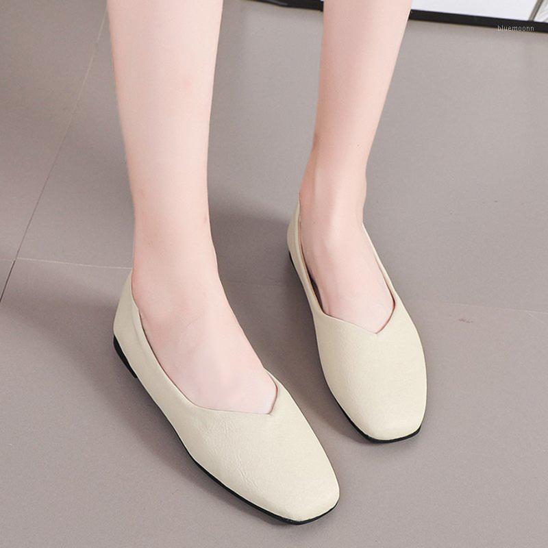 

Solid color Women's Boots Girls Big Size Slip On Flat Shoes Comfort Casual Single Shoes Shallow mouth flat for female 20211, White